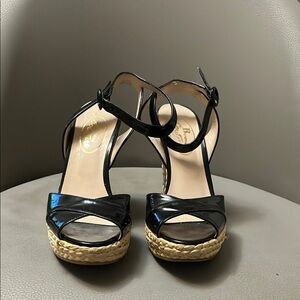 Black Patent Wedge Sandals